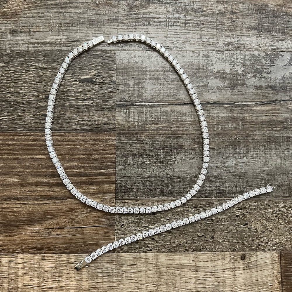 White gold plated necklace and tennis bracelet